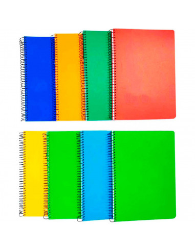Tradineur - Pack de 5 libretas rayadas A4, tapas de cartón, encuadernación de espiral, 80 hojas, tamaño folio, material escolar,