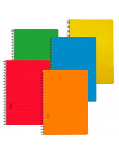 Tradineur - Pack de 5 cuadernos lisos, tamaño 4º, tapas de polipropileno y hojas en blanco, encuadernación de espiral, 80 hojas,