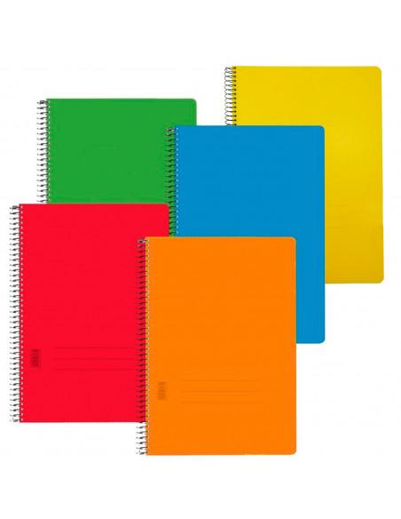 Tradineur - Pack de 5 cuadernos lisos, tamaño 4º, tapas de polipropileno y hojas en blanco, encuadernación de espiral, 80 hojas,