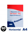 Tradineur - Pack de 100 hojas rayadas A4 perforadas con margen, recambio hojas sueltas para archivador, 4 taladros, papel 90 g,