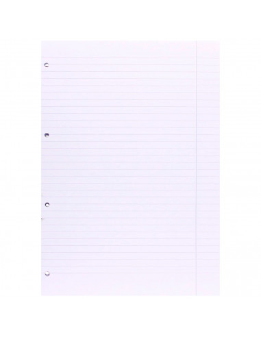 Tradineur - Pack de 100 hojas rayadas A4 perforadas con margen, recambio hojas sueltas para archivador, 4 taladros, papel 90 g,