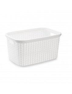 Plastic Forte - Cesta colada rectangular 35 litros estilo mimbre color blanco 53,5 x 36 x 26,5 cm pongotodo de plástico