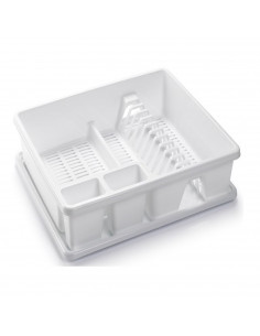 Tradineur - Escurreplatos rectangular de plástico con bandeja para agua, de 9 x 48 x 38 cm de color blanco. Escurridera para hog