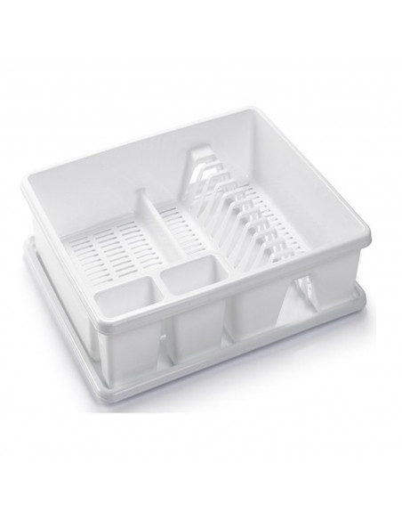 Tradineur - Escurreplatos rectangular de plástico con bandeja para agua, de 9 x 48 x 38 cm de color blanco. Escurridera para hog