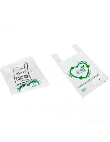 Tradineur - Pack de 120 bolsas tipo camiseta de plástico, reutilizables, gran resistencia, cumplen normativa, aptas para uso ali