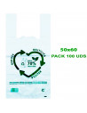 Tradineur - Pack de 100 bolsas de plástico tipo camiseta, reutilizables, gran resistencia, cumplen normativa, aptas para uso ali