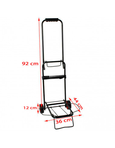 Tradineur - Carro portamaletas plegable de acero, ruedas de 12 cm, carrito de mano para viajes con pulpo elástico, transporte de