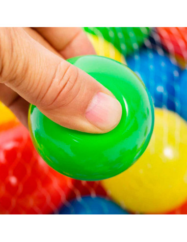 Tradineur - Bolas multicolor en red, pelotas de colores blandas de plástico para jugar, niños, juguetes infantiles, piscina, gua