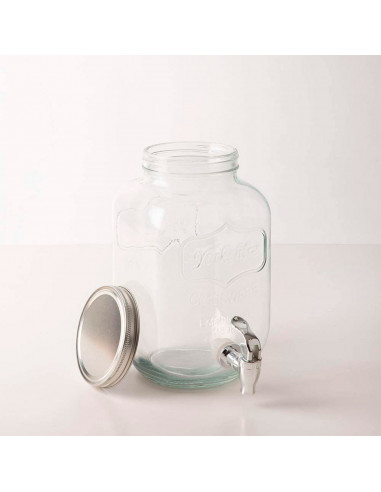 Tradineur - Tarro dispensador con grifo - Fabricado en Cristal Transparente - Capacidad de 3,8 Litros - Recipiente para servir a