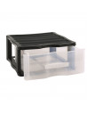 Cajonera wagon de plástico negro 1 cajón transparente 17 x 37 x 39,3 cm. Contenedor de plástico para folios especial para oficin