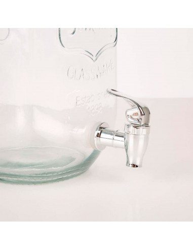 Tradineur - Tarro dispensador con grifo - Fabricado en Cristal Transparente - Capacidad de 3,8 Litros - Recipiente para servir a