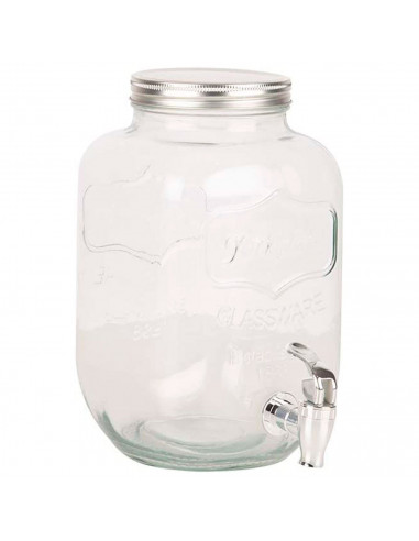 Tradineur - Tarro dispensador con grifo - Fabricado en Cristal Transparente - Capacidad de 3,8 Litros - Recipiente para servir a
