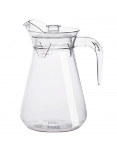 Tradineur - Jarra de cristal para agua con tapa de plástico, servir bebidas frías, limonada, té helado, frigorífico, nevera, hog