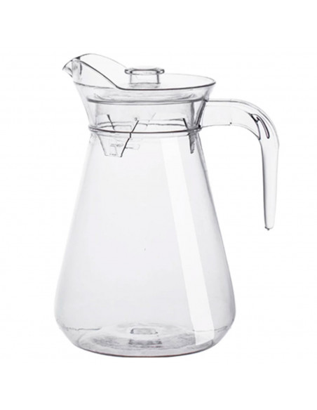 Tradineur - Jarra de cristal para agua con tapa de plástico, servir bebidas frías, limonada, té helado, frigorífico, nevera, hog