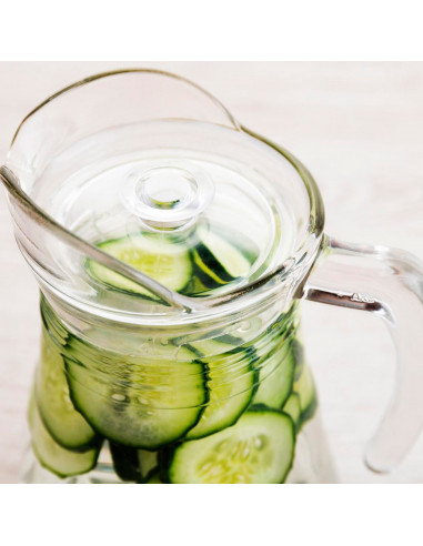 Tradineur - Jarra de cristal para agua con tapa de plástico, servir bebidas frías, limonada, té helado, frigorífico, nevera, hog