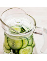 Tradineur - Jarra de cristal para agua con tapa de plástico, servir bebidas frías, limonada, té helado, frigorífico, nevera, hog