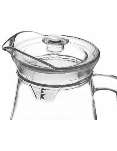 Tradineur - Jarra de cristal para agua con tapa de plástico, servir bebidas frías, limonada, té helado, frigorífico, nevera, hog