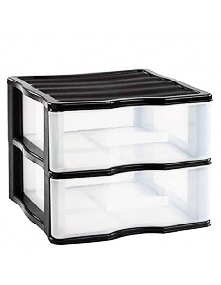 Cajonera wagon de plástico negro 2 cajones transparentes 32,5 x 36,5 x 38 cm. Contenedor de plástico para folios especial para o Cajonera wagon de plástico negro 2 cajones transparentes 32,5 x 36,5 x 38 cm. Contenedor de plástico para folios especial para o