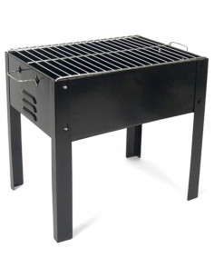 Tradineur - Barbacoa rectangular de hierro con patas "Alice", parrilla con asas y grill extraíble, carbón, leña, jardín, camping