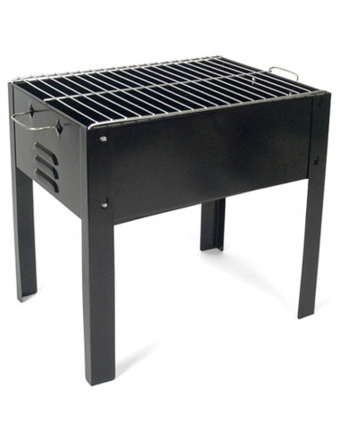 Tradineur - Barbacoa rectangular de hierro con patas "Alice", parrilla con asas y grill extraíble, carbón, leña, jardín, camping
