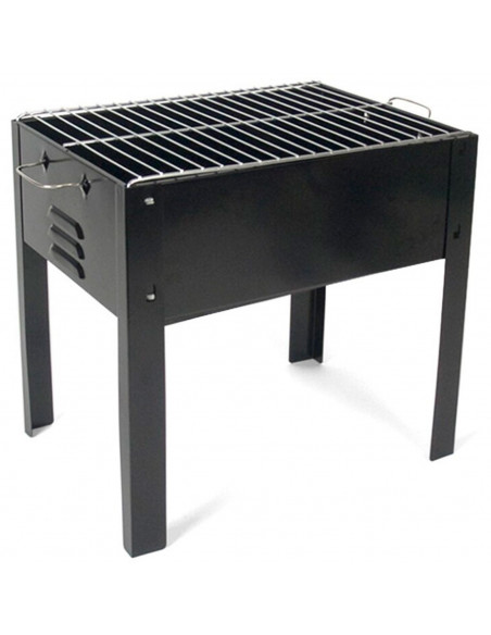 Tradineur - Barbacoa rectangular de hierro con patas "Alice", parrilla con asas y grill extraíble, carbón, leña, jardín, camping