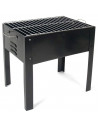 Tradineur - Barbacoa rectangular de hierro con patas "Alice", parrilla con asas y grill extraíble, carbón, leña, jardín, camping