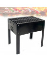 Tradineur - Barbacoa rectangular de hierro con patas "Alice", parrilla con asas y grill extraíble, carbón, leña, jardín, camping