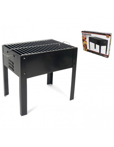 Tradineur - Barbacoa rectangular de hierro con patas "Alice", parrilla con asas y grill extraíble, carbón, leña, jardín, camping