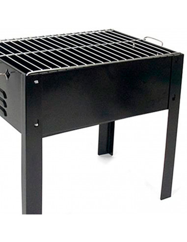 Tradineur - Barbacoa rectangular de hierro con patas "Alice", parrilla con asas y grill extraíble, carbón, leña, jardín, camping