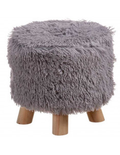 Tradineur - Apoya pies redondo con pelo sintético y 4 patas de madera, reposapiés, taburete con asiento acolchado, funda extraíb
