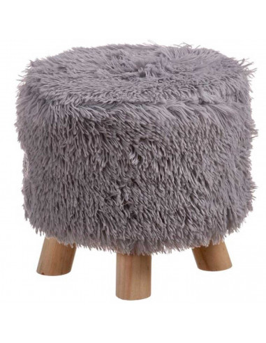 Tradineur - Apoya pies redondo con pelo sintético y 4 patas de madera, reposapiés, taburete con asiento acolchado, funda extraíb
