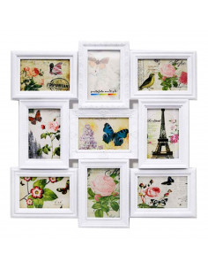 Marco para fotos de pared múltiple, 52 x 52 x 2,5 cm decoración del hogar. Multimarco portafotos 9 fotos color blanco