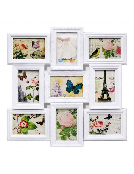 Marco para fotos de pared múltiple, 52 x 52 x 2,5 cm decoración del hogar. Multimarco portafotos 9 fotos color blanco