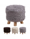 Tradineur - Apoya pies redondo con pelo sintético y 4 patas de madera, reposapiés, taburete con asiento acolchado, funda extraíb