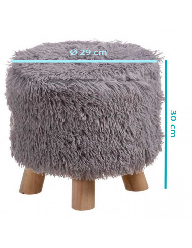 Tradineur - Apoya pies redondo con pelo sintético y 4 patas de madera, reposapiés, taburete con asiento acolchado, funda extraíb