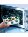 Tradineur - Fiambrera hermética de vidrio, tapa de plástico con abertura, recipiente para alimentos, apta para microondas y lava