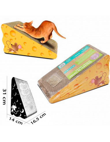 Tradineur - Rascador para gatos de cartón con forma de queso, arañador para mascotas, afilador de uñas reciclable, 31 x 16,5 x 1