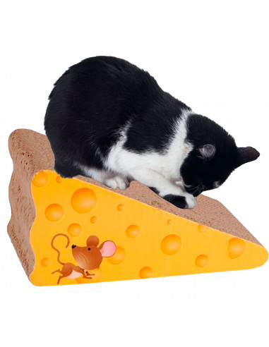 Tradineur - Rascador para gatos de cartón con forma de queso, arañador para mascotas, afilador de uñas reciclable, 31 x 16,5 x 1