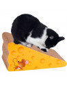 Tradineur - Rascador para gatos de cartón con forma de queso, arañador para mascotas, afilador de uñas reciclable, 31 x 16,5 x 1