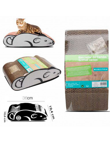Tradineur - Rascador para gatos con forma de ratón, cartón, arañador para mascotas, afilador de uñas reciclable, 36 x 19,4 x 10,