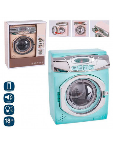 Tradineur - Lavadora de juguete con luz y sonido, mini electrodoméstico interactivo, simulación, funciona con pilas, 17,5 x 13,5
