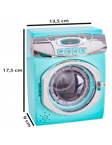 Tradineur - Lavadora de juguete con luz y sonido, mini electrodoméstico interactivo, simulación, funciona con pilas, 17,5 x 13,5