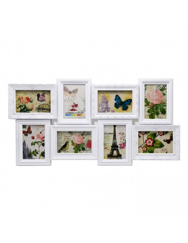 Marco para 8 Fotos de Pared múltiple, 36,5 x 68 x 2,5 cm decoración del hogar. Multimarco portafotos color blanco