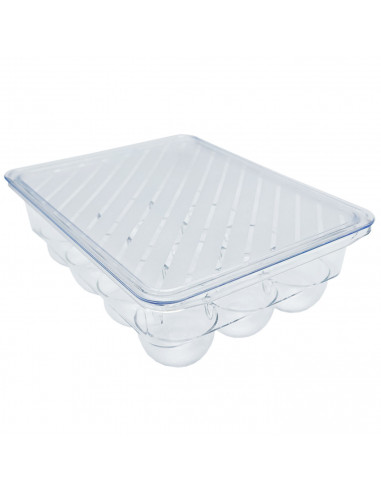 Tradineur - Huevera rectangular de plástico transparente, recipiente para 12 huevos, almacenamiento de cocina, fabricada en Espa