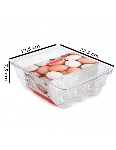 Tradineur - Huevera rectangular de plástico transparente, recipiente para 12 huevos, almacenamiento de cocina, fabricada en Espa