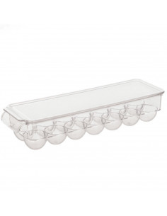 Tradineur - Huevera rectangular, plástico transparente, recipiente para 14 huevos, almacenamiento de cocina, 11,5 x 37 x 8 cm