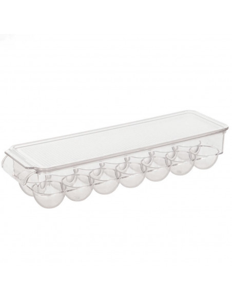 Tradineur - Huevera rectangular, plástico transparente, recipiente para 14 huevos, almacenamiento de cocina, 11,5 x 37 x 8 cm