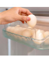 Tradineur - Huevera rectangular, plástico transparente, recipiente para 14 huevos, almacenamiento de cocina, 11,5 x 37 x 8 cm