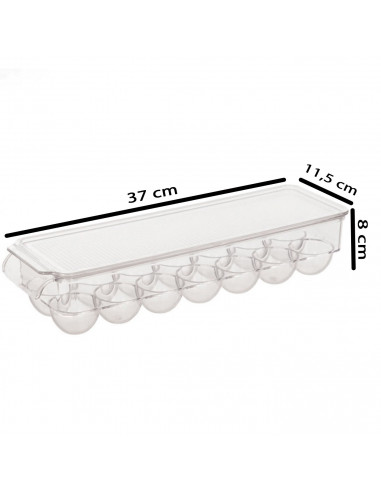 Tradineur - Huevera rectangular, plástico transparente, recipiente para 14 huevos, almacenamiento de cocina, 11,5 x 37 x 8 cm