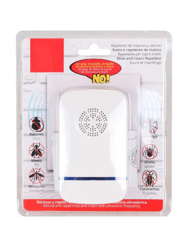 Tradineur - Repelentente de insectos y ratones eléctrico, 3 W, antimosquitos ultrasónico, luz LED, libre de químicos, hogar (Bla